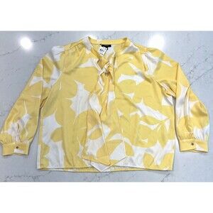 Alfani NEW Womens‎ Tie V Neck Long Sleeve Blouse Yellow Floral Sz XXL